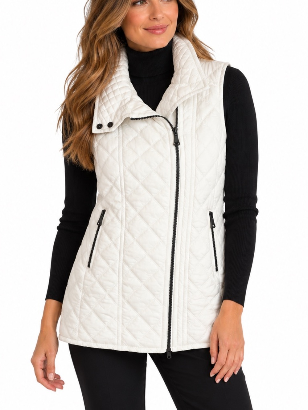 Marc New York Andrew Marc White Quilted Moto Vest Size Medium